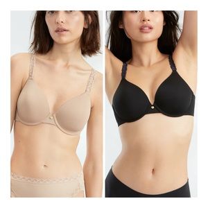 TWO- NATORI Pure Luxe Plunge T-Shirt Bra 34C in Cafe and Black